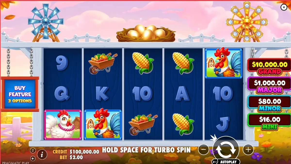 Better Barn House Bonanza slot machine interface featuring cartoon farm animals and bonus wheels.